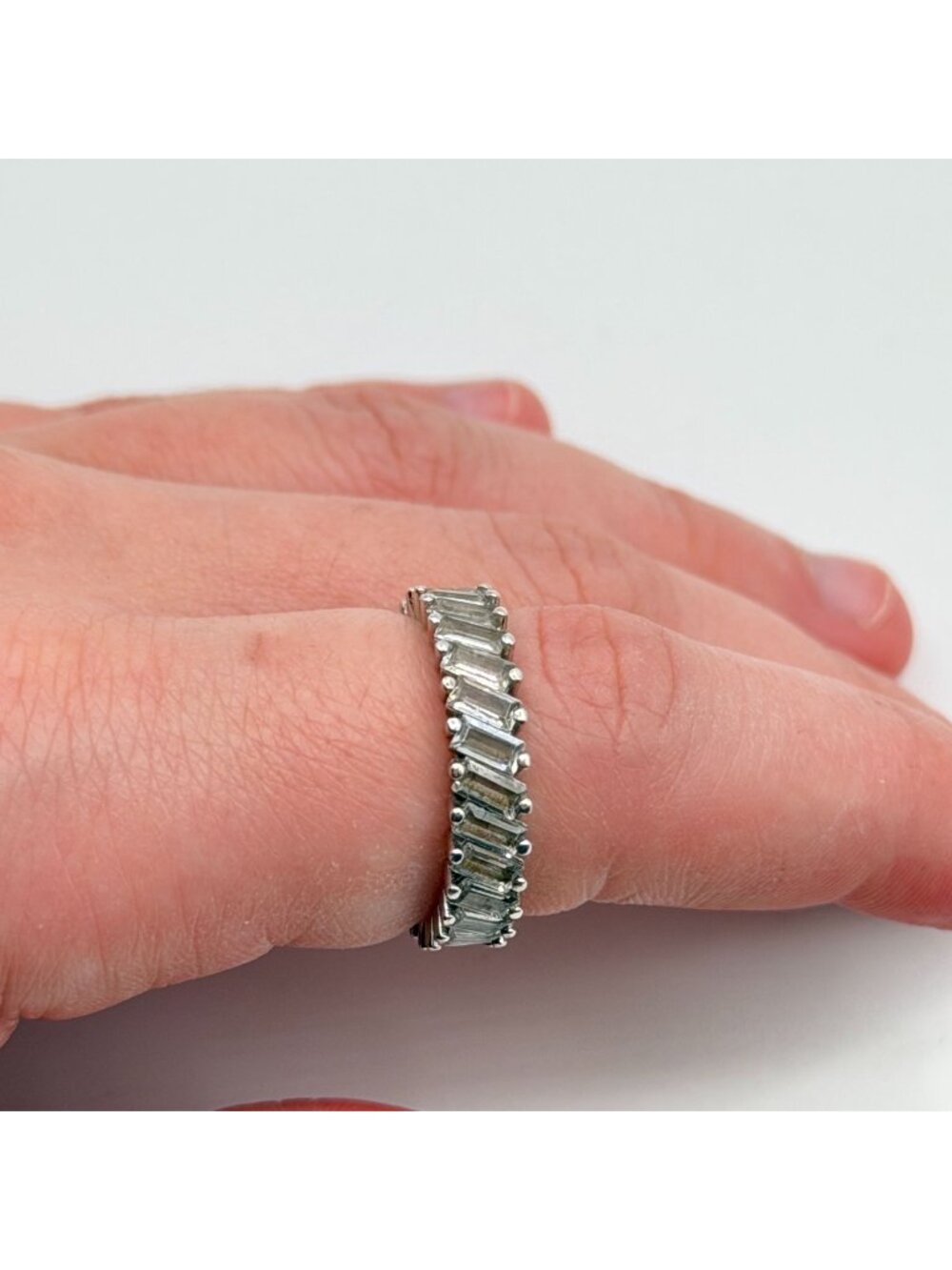 925 Silver Eternity Band With Baguette CZ Stones Size 6